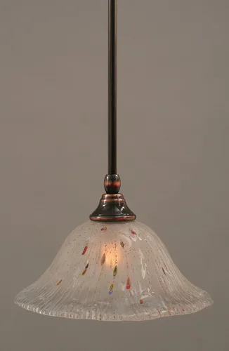 Vista 150 de Toltec Lighting Tallo Colgado Mini colgante, acabado de cobre negro, 3.5" cuadrado humo burbuja vidrio