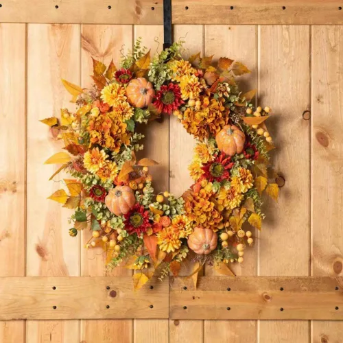 Vista 4 de Ochine Corona artificial de otoño para puerta delantera, decoración de otoño, corona de cosecha de otoño, corona de cosecha de otoño, hoja de arce B