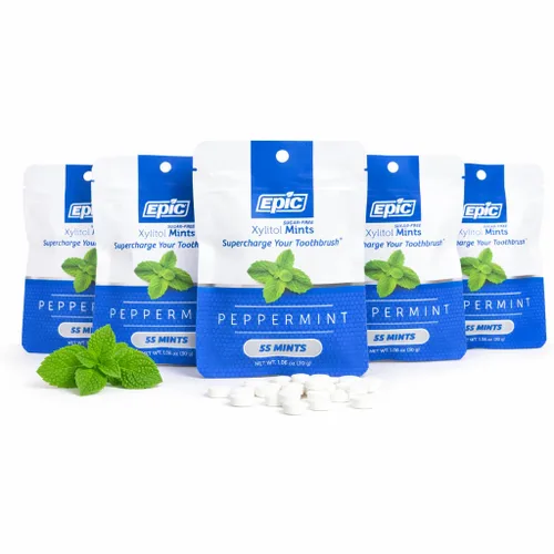 Vista 26 de Epic Mentas de Xilitol 100% - Sin Aspartamo, Sin Azúcar - Mentas con Sabor a Canela, 55 Piezas (Paquete de 5) 100% xilitol; sin OGM; vegano; apoya
