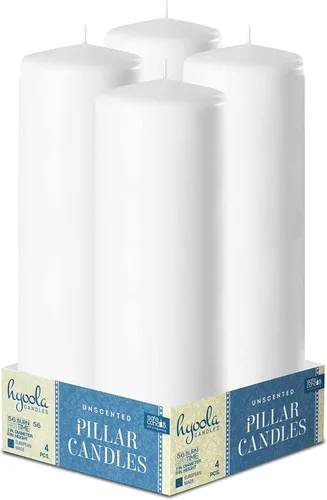 Vista 2 de Hyoola Velas de pilar blancas de 2 x 8 pulgadas, paquete de 4 velas de pilar sin perfume, hechas en Europa