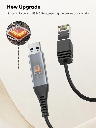 Vista 4 de CableCreation Cable USB a Ethernet de 3.3 pies, cable de red LAN de Internet USB a RJ45, Gigabit conectado directamente, compatible con laptop, PC