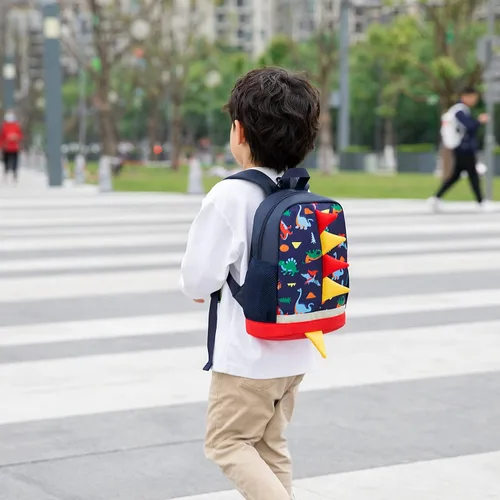 Vista 5 de LESNIC Mochila de dinosaurio para niños con correa, hebillas en la parte delantera, mochila mediana certificada por CPC para niños y niñas de 1 a 6