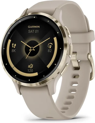 Vista 7 de Garmin Venu 3S Bisel de acero inoxidable dorado suave, reloj inteligente con pantalla táctil AMOLED de 1.2 pulgadas, con estuche de 41 mm