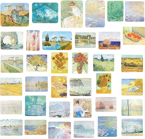 Vista 3 de Doraking 200 calcomanías Washi de tamaño medio para álbumes de recortes, decoración de diario, calcomanías de pintura famosa de arte, calcomanías