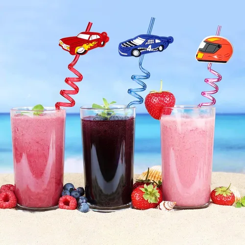Vista 5 de 24 popotes reutilizables para decoración de fiesta de cumpleaños, suministros para fiestas de cumpleaños, marcadores de bebidas con 2 cepillos