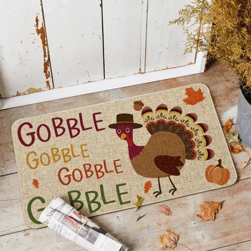 Vista 2 de Artoid Mode Gobble - Felpudo decorativo de pavo, estacional de otoño, Acción de Gracias, fiesta, de bajo perfil, tapete para interiores