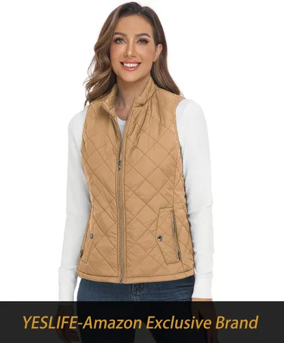Vista 5 de YESLIFE Chaleco acolchado para mujer 2024 con un bolsillo interior, chaleco acolchado ligero con cuello alto para mujer