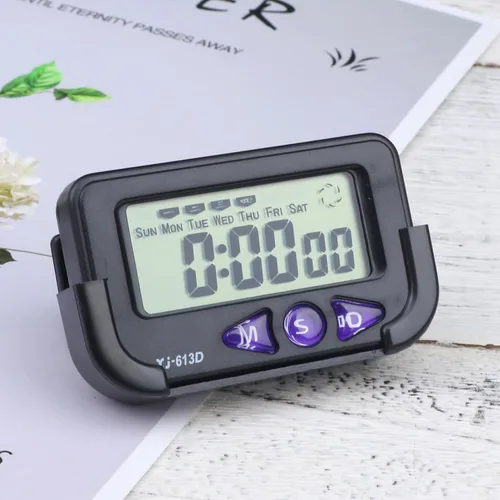Vista 6 de Wakauto Reloj digital de coche alarma segundo cronógrafo reloj electrónico alarma de cabecera con pantalla LCD para dormitorio pared viaje (negro)