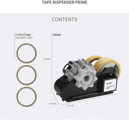 Vista 2 de Dispensador de Cinta MoTEX con 3 Rollos de Cinta Transparente, Compatible con Núcleo de 1 y 3 Pulgadas (Negro)