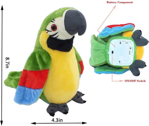 Vista 7 de Vincilee Talking Parrot Repeat What You Say Mimicry - Juguete interactivo de peluche para mascotas, juguetes interactivos para regalar a los niños