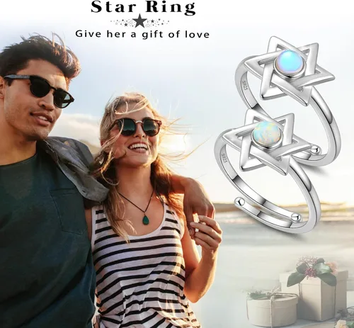 Vista 26 de Jewmon Anillo de plata de ley con estrella de David para mujer – Anillo ajustable Magen David – Amuleto Wicca – Regalos judíos