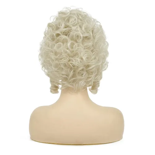 Vista 4 de Pelucas rubias rizadas para mujer, cabello sintético dorado platino, para mujer, fiesta de Halloween, cosplay, vestido de 18 peluca de disfraz