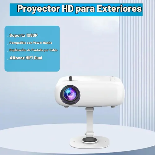 Vista 2 de Mini proyector HD, alimentado por Powerbank, 10000 lúmenes portátil con trípode para viajes al aire libre, compatible con Android, iOS, Windows, TV