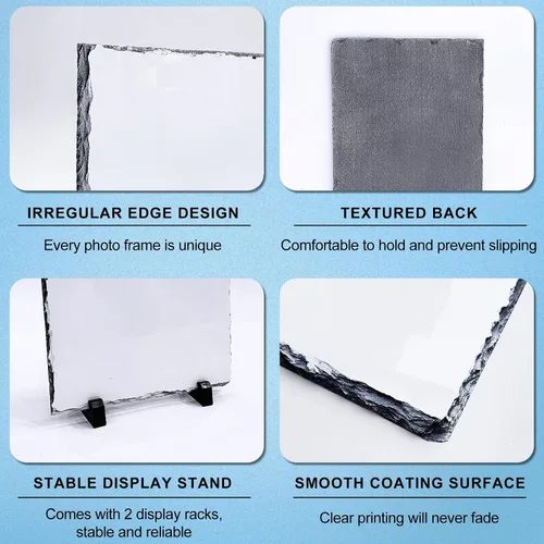 Vista 3 de 6 paquetes de pizarrón en blanco para sublimación, lámina de transferencia térmica de piedra para marco de fotos de sublimación DIY con soporte