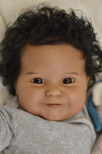 Vista 6 de Angelbaby Muñeca de Bebé Reborn Afroamericano Realista Niño Negro, 20 pulgadas de Vida Real Silicona Suave con Peso Sonrisa Muñeca de Bebé Recién