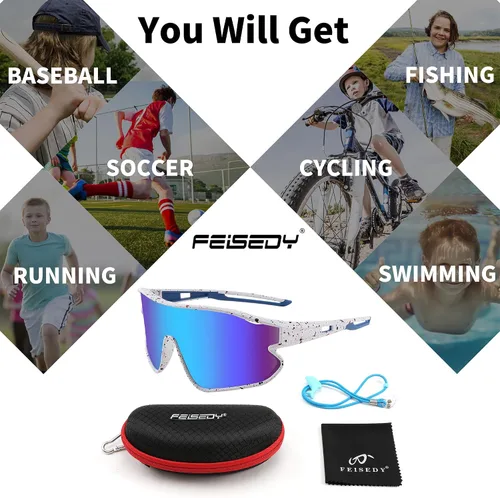 Vista 6 de FEISEDY Gafas de sol unisex para jóvenes, gafas de sol de béisbol y tenis, UV400 deportivas para niños y niñas, pantallas de ciclismo B4064