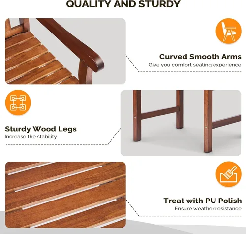 Vista 5 de VINGLI Juego de 2 sillas de comedor al aire libre, sillas de madera resistentes de 330 libras para patio con respaldo cómodo, sillas de comedor