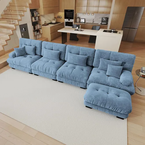 Vista 13 de Sofá modular de gran tamaño de 94 pulgadas, sofás seccionales grandes de color beige y blanco para sala de estar, juego de sofá de terciopelo, sofás