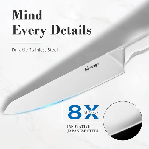 Vista 3 de Juego de cuchillos de acero inoxidable japonés con afilador integrado, cuchillos afilados con mango ergonómico antideslizante, apto