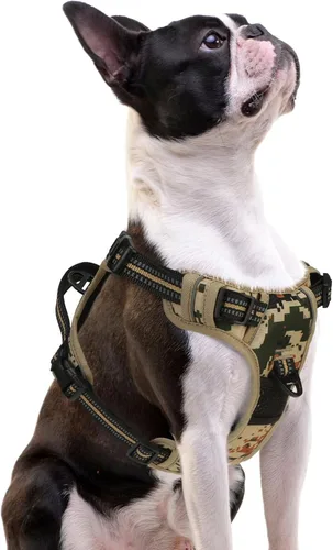 Vista 38 de PUPTECK Arnés táctico sin tirones para perro, tamaño mediano, arnés reflectante ajustable con asa para perro, de fácil control, cómodo y suave