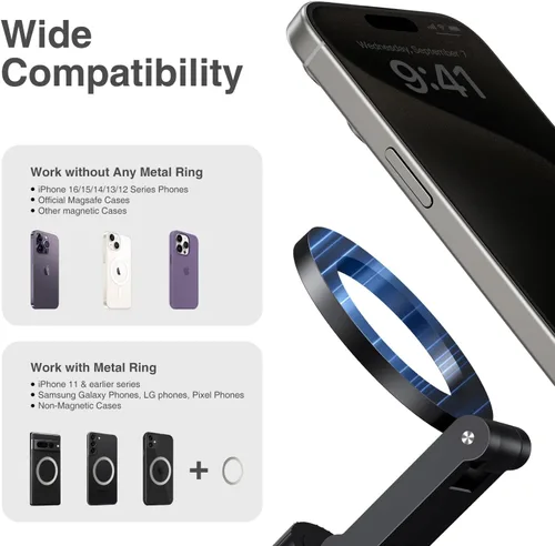 Vista 7 de elitehood Magsafe Adaptador de montaje de trípode con tornillo de 1/4 pulgadas y zapata caliente, soporte de trípode ligero y compacto para teléfono