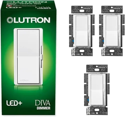 Vista 18 de Lutron Diva LED+ Interruptor de atenuación, atenuador de paleta, un solo polo/3 vías Almendra