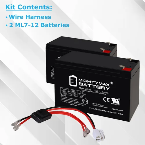 Vista 2 de Mighty Max Battery - Kit de reemplazo de batería de 12V 7Ah de rango extendido para patinete Razor Ride on Toy y arnés