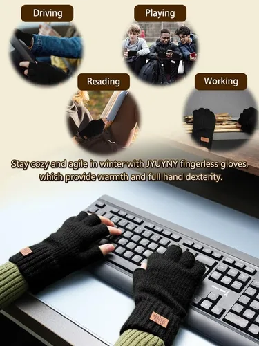 Vista 4 de Guantes de invierno sin dedos para mujeres y hombres, cálidos de lana de alpaca de punto elástico, para clima frío, guantes de medio dedo