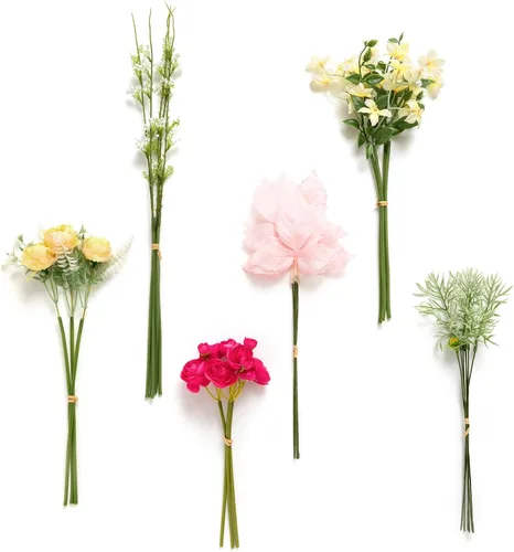 Vista 22 de Ling's moment - Juego de tallos de vegetación artificial verde, 36 piezas con 8 tipos de flores artificiales para ramos de novia de bricolaje Negro