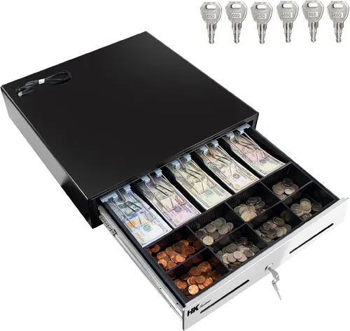 Vista 10 de HK SYSTEMS 16 "POS Cajón de efectivo frontal de acero inoxidable, diapositiva de rodamiento de bolas, POS resistente con bandeja extraíble
