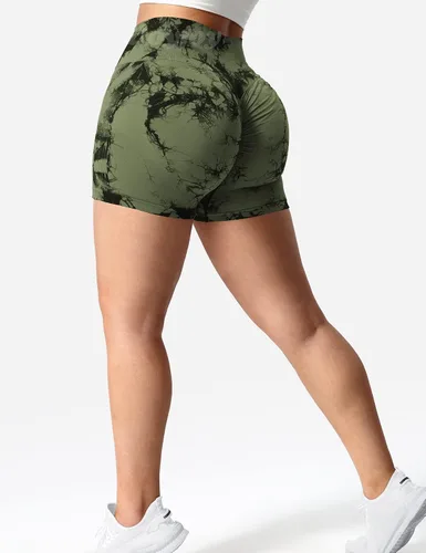 Vista 4 de VOYJOY Pantalones cortos de entrenamiento para mujer de 3.6 pulgadas, con levantamiento de glúteos, pantalones cortos de gimnasio sin costuras