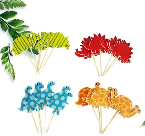Vista 2 de 96pcs Dinosaur Cake Toppers Cartoon Birthday Party Decoration Picks