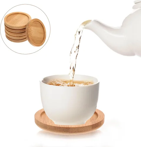 Vista 8 de 6 posavasos de bambú Estera de taza de bambú almohadillas de té de madera platillo de café platillo cerveza platillos posavasos posavasos vino