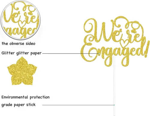 Vista 3 de Decoración para tartas con texto en inglés "We're Engaged", decoración de despedida de soltera, decoración para tartas de compromiso, suministros