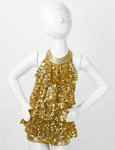 Vista 5 de Jowowha Vestido de ballet brillante para niñas, vestido de leotardo con falda para niños, tango latino, jazz, danza, vestido de danza del vientre