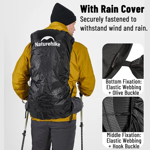 Vista 9 de Naturehike Rock 2.0 Mochila de marco interno con cubierta de lluvia - 30L Negro