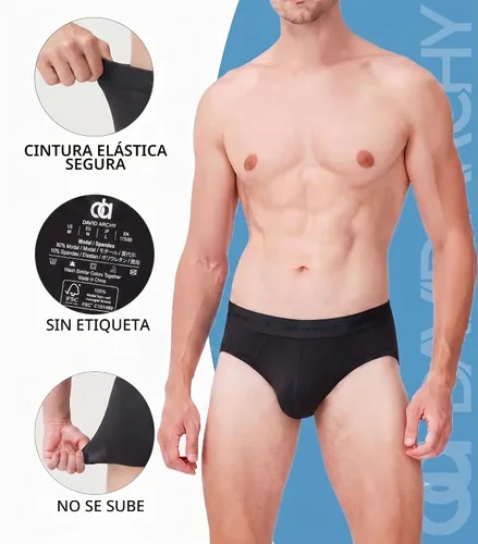 Vista 5 de DAVID ARCHY Ropa interior para hombre de modal ultra suave con doble bolsa, calzoncillos tipo brief con soporte cómodo y ligero para hombres Negro