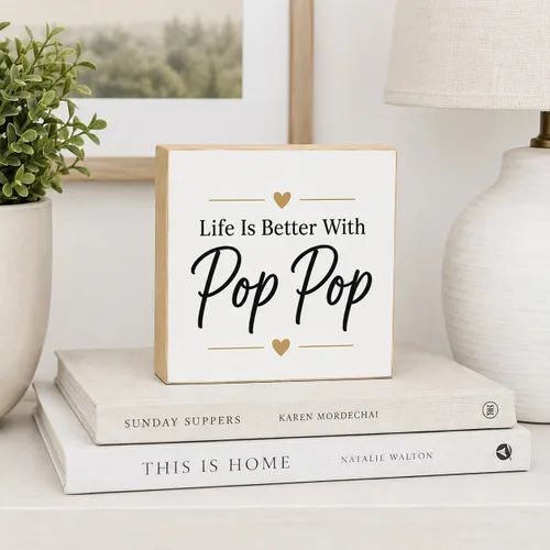 Vista 4 de Letrero de madera Pop Pop con texto en inglés "I Have a Hero I Call Him