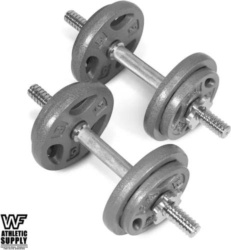 Vista 2 de WF Athletic Supply Juego de mancuernas ajustables con mango de barra recta o rizado EZ roscado cromado de 1 pulgada, entrenamiento de fuerza