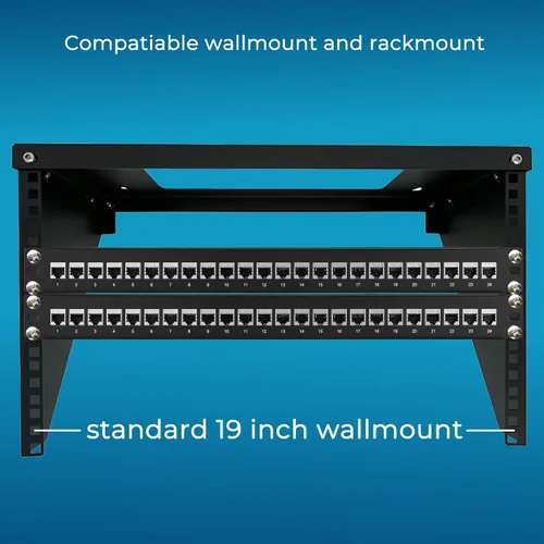 Vista 7 de Rapink Panel de conexiones de 24 puertos Cat7 con soporte Keystone 10G en línea, panel de conexión acoplador blindado STP de 19 pulgadas con barra