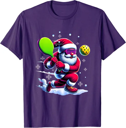 Vista 54 de Pickle Ball Navidad Santa Deporte Jugador Padel Raqueta Snow Camiseta Negro