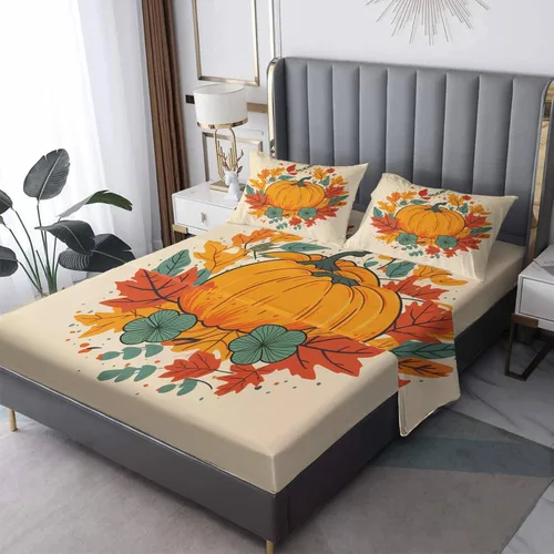 Vista 11 de Juego de sábanas de hojas de otoño tamaño individual, sábanas de microfibra suave y bolsillo profundo, sábanas y fundas de almohada estampadas sin