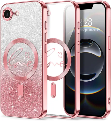 Vista 156 de Hython Funda para iPhone Air con purpurina, compatible con MagSafe Love Heart fundas magnéticas transparentes para teléfono para mujeres y niñas
