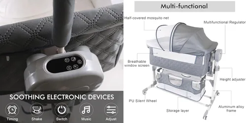 Vista 3 de Moisés inteligente eléctrico Bluetooth para dormir conjuntamente, plegable, cuna de noche convertible, cuna para niños pequeños con control remoto