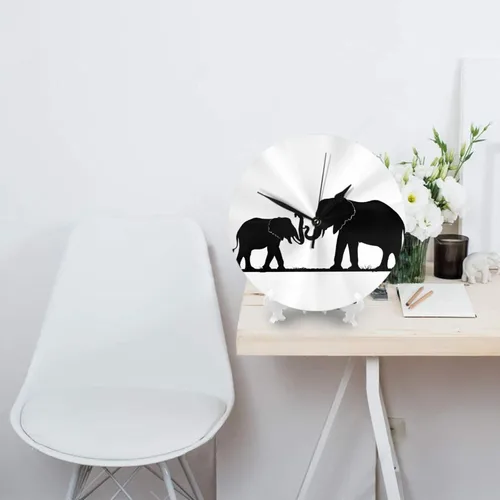 Vista 4 de Old Elephant and Young Elephant Round Wall Clock,10 Inch Round Easy to Read for Home Office & School Decor Clock