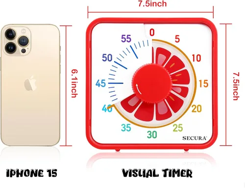 Vista 6 de Secura Temporizador Visual de Frutas de 7.5 Pulgadas para Niños, Temporizador de Cuenta Regresiva de 60 Minutos para Aula o Cocina, Reloj