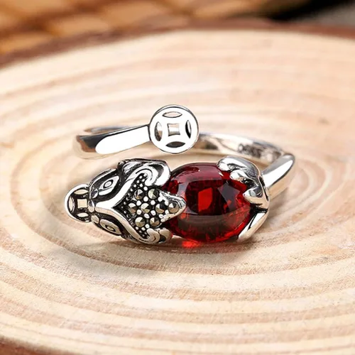 Vista 5 de Roexboz Anillo de plata Pixiu Budista Feng Shui Anillos para hombres y mujeres, apertura ajustable, anillo de riqueza de la suerte, regalo