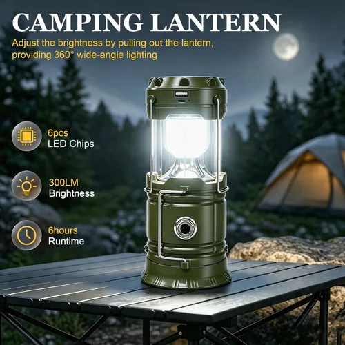 Vista 2 de DIBMS Linterna solar para camping, linterna LED plegable luces de emergencia (moderno, verde militar) LED Solar USB Rechargeable Lamp Tent Hanging