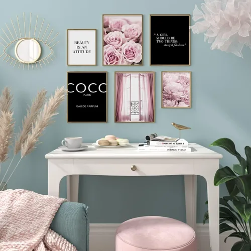 Vista 5 de Arte de Pared con Citas Motivacionales - Imágenes de Diseñador Rosa Glamoroso para Decoración de Pared - Citas Positivas para Mujeres, Dormitorio
