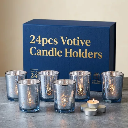 Vista 25 de LETINE 6 portavelas votivas moradas, tamaño votivo estándar para velas votivas regulares, soporte para velas de té para decoración del hogar Púrpura